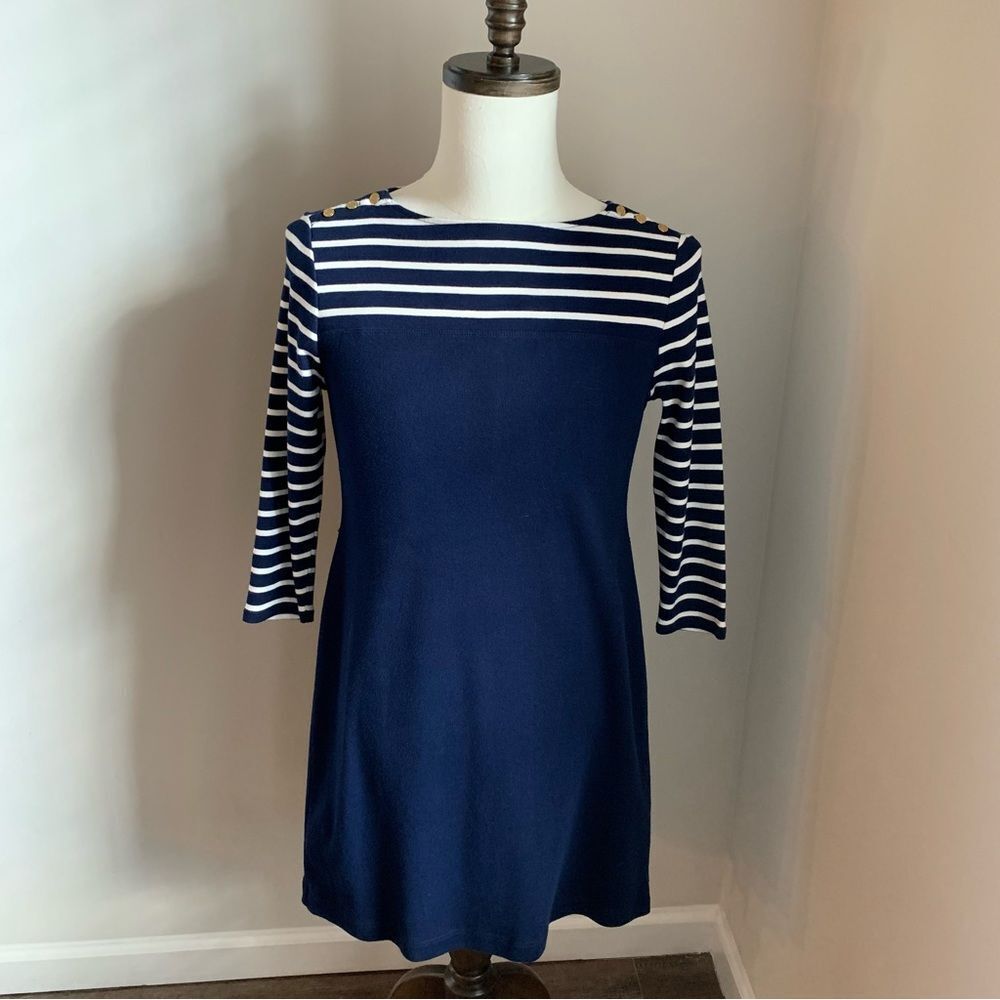 Lauren Ralph Lauren Navy and White Striped Midi Dress